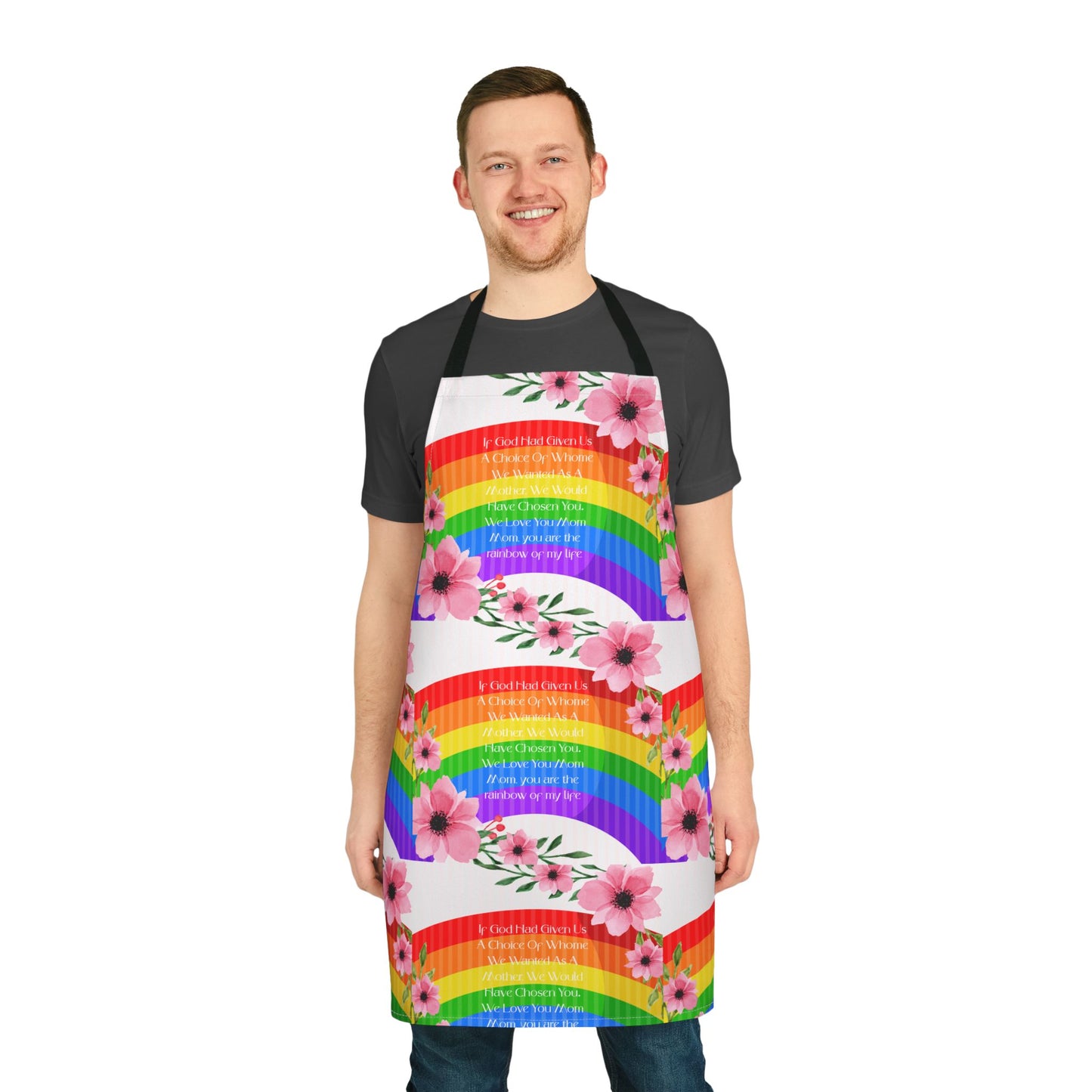 Mom, My Life Rainbow Colorful Floral Kitchen Apron