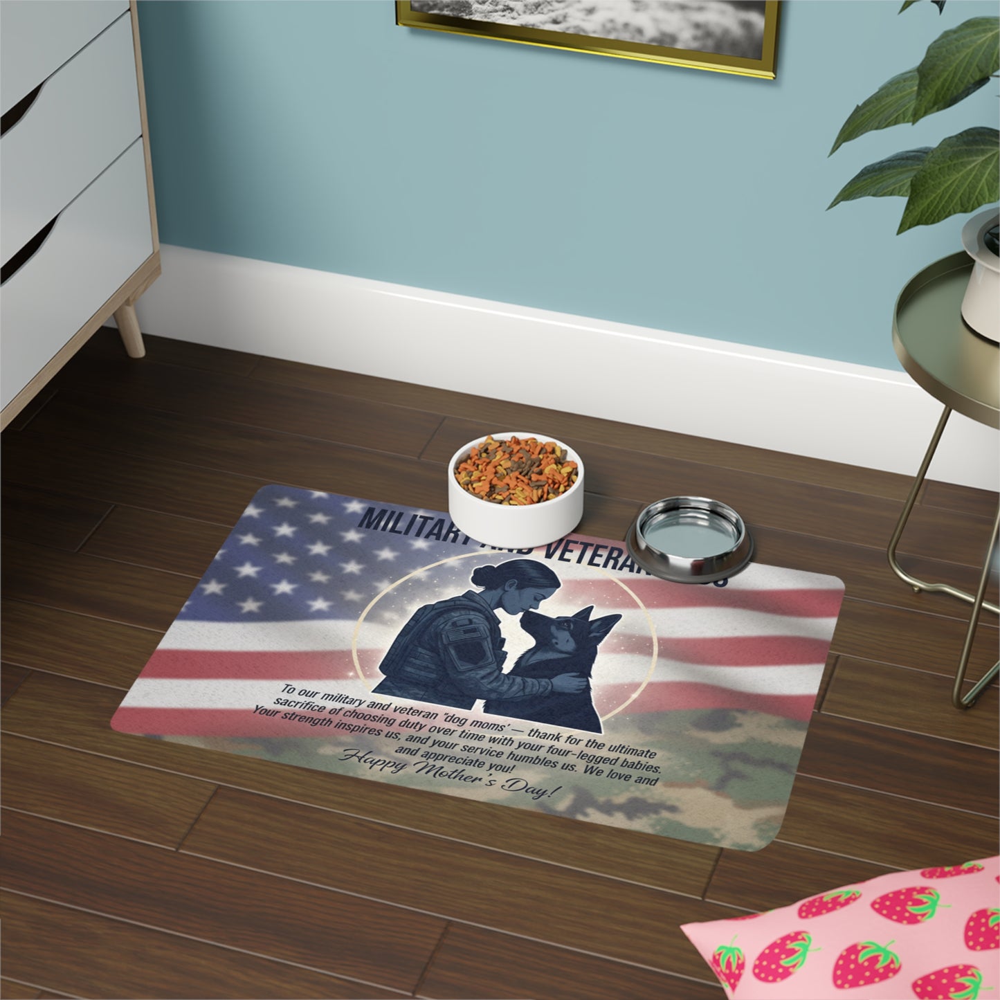 Ultimate Sacrifice Military and Veteran Dogs Pet Food Mat — Patriotic K9 Mom Feeding Mat (12x18)