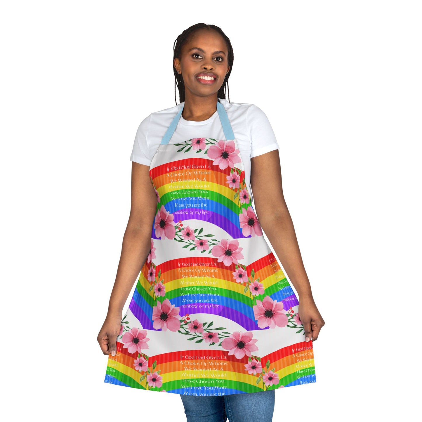 Mom, My Life Rainbow Colorful Floral Kitchen Apron