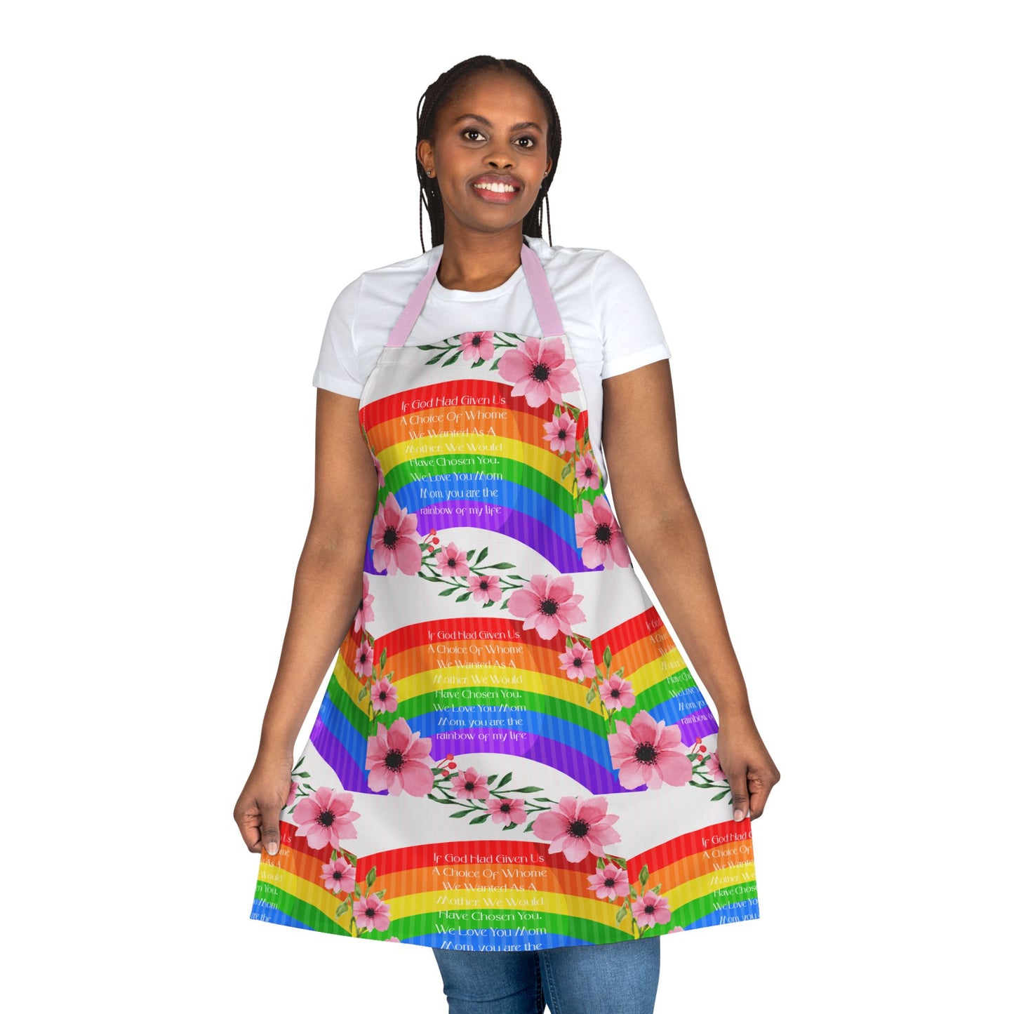 Mom, My Life Rainbow Colorful Floral Kitchen Apron