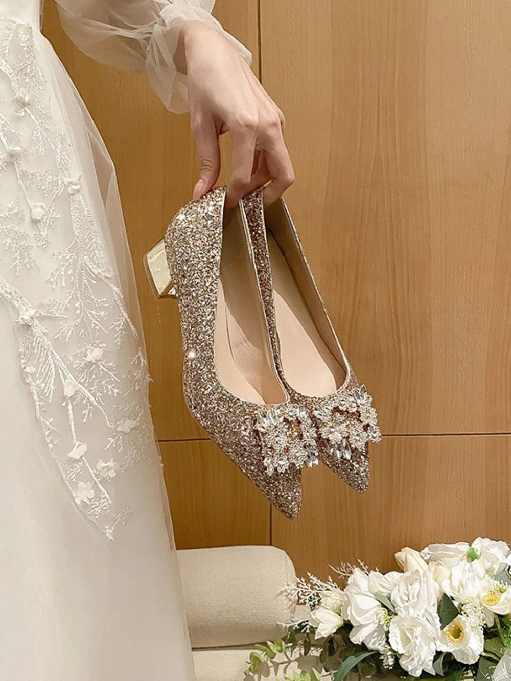 Frenchie Mid-Heel Wedding Buckle Shoes