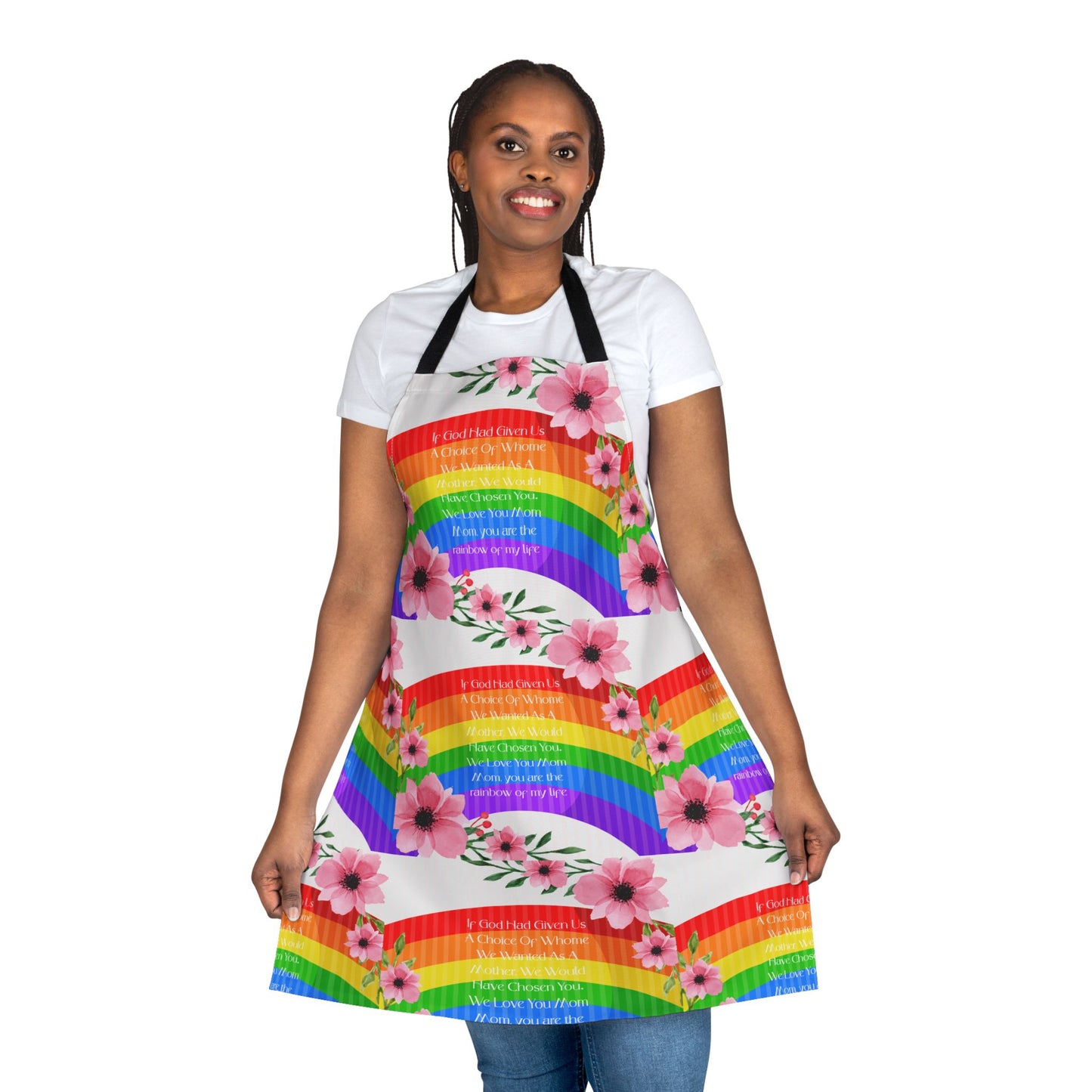 Mom, My Life Rainbow Colorful Floral Kitchen Apron