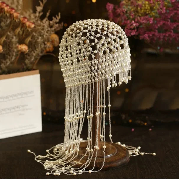 Pearl Tassel Headpiece Handmade
