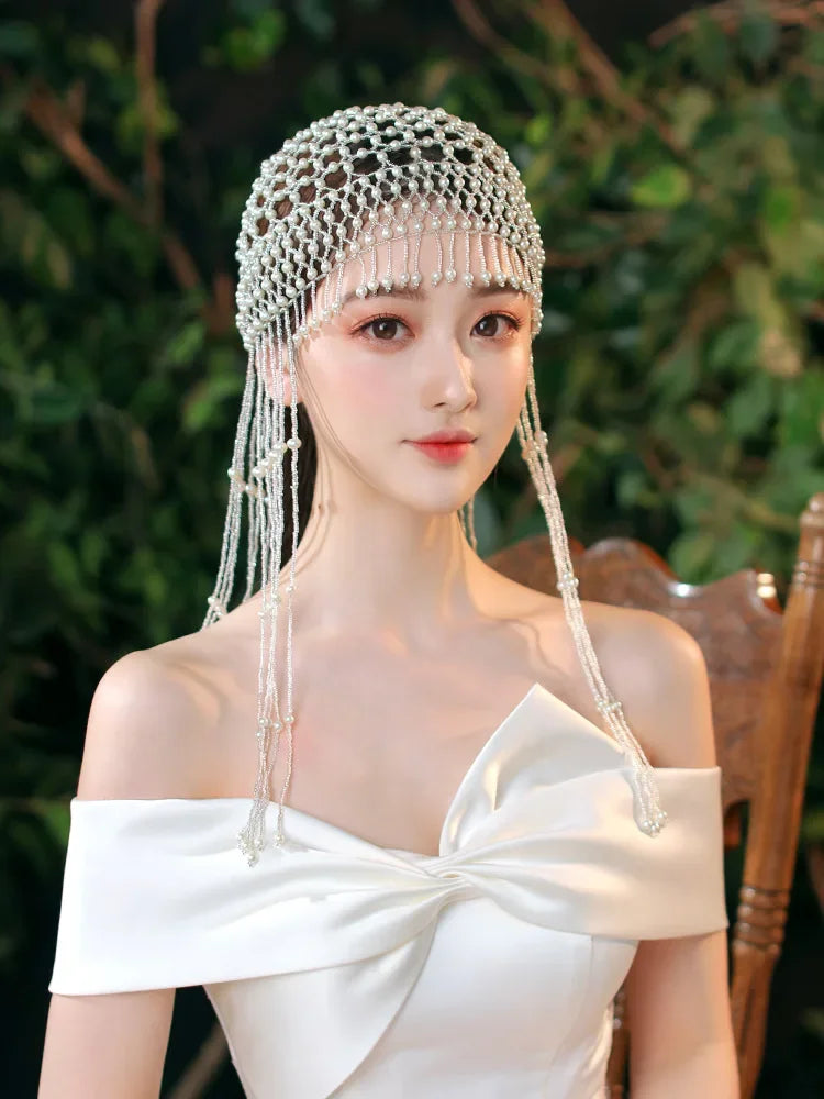 Pearl Tassel Headpiece Handmade