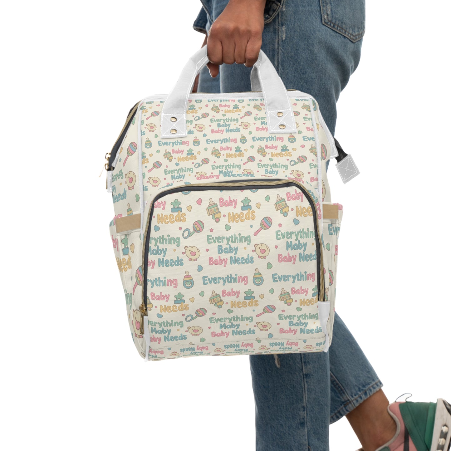 Everything A Baby Needs Baby Needs Diaper Backpack — Multifunctional Mommy & Dad Nappy Bag with Cute Pastel Icons