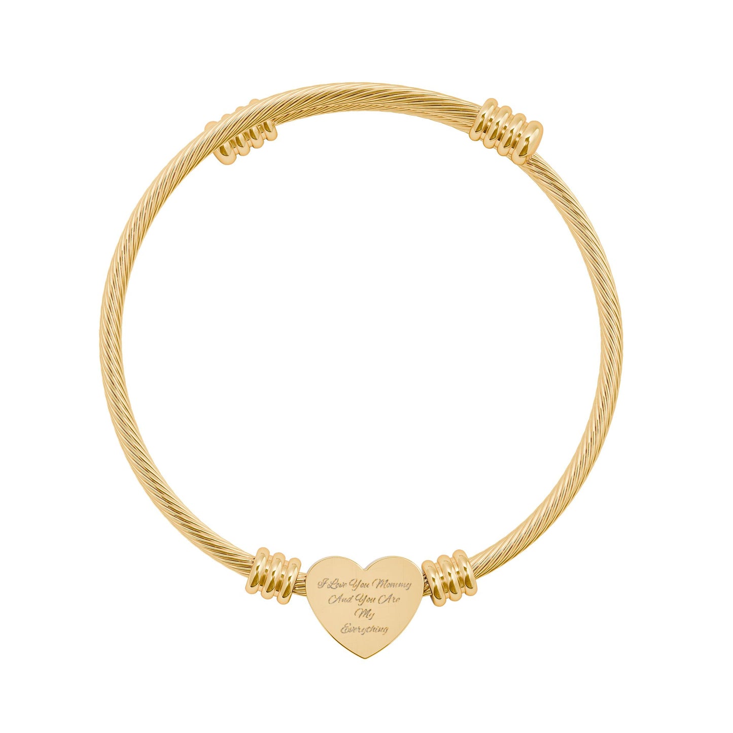I Love You Mommy-Heart Cuff Bracelet — Stainless Steel Bangle (Silver & Gold)
