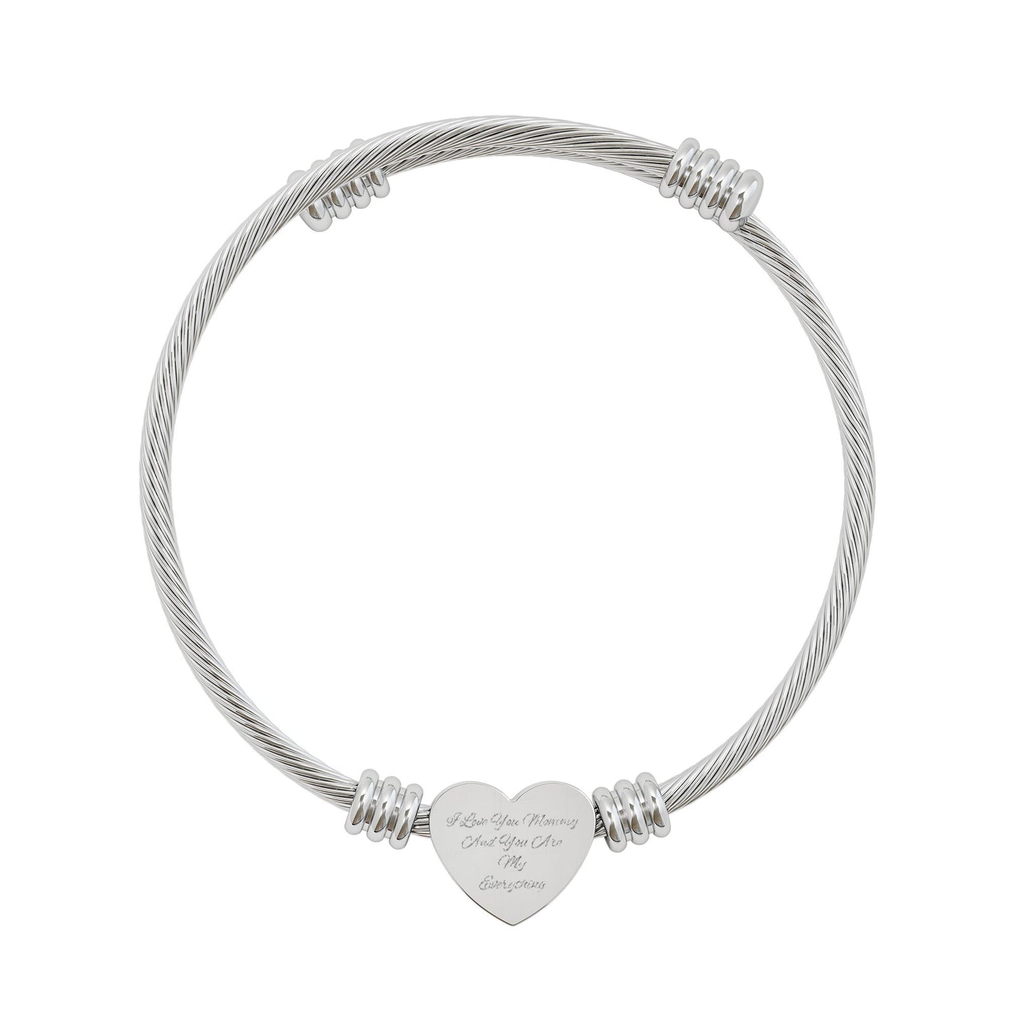 I Love You Mommy-Heart Cuff Bracelet — Stainless Steel Bangle (Silver & Gold)