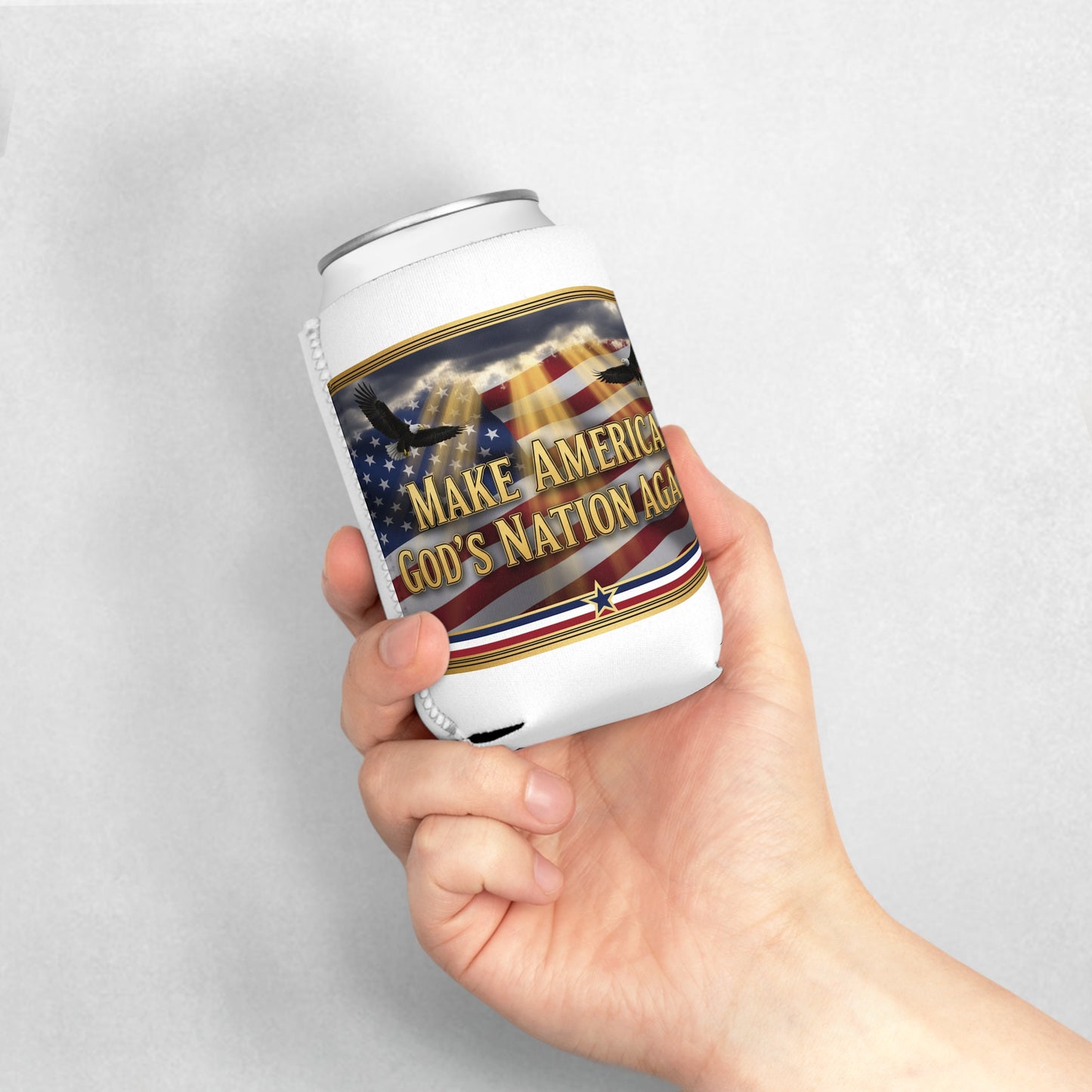 "Make America God's Nation Again" Patriotic Beverage Koozie Can Cooler