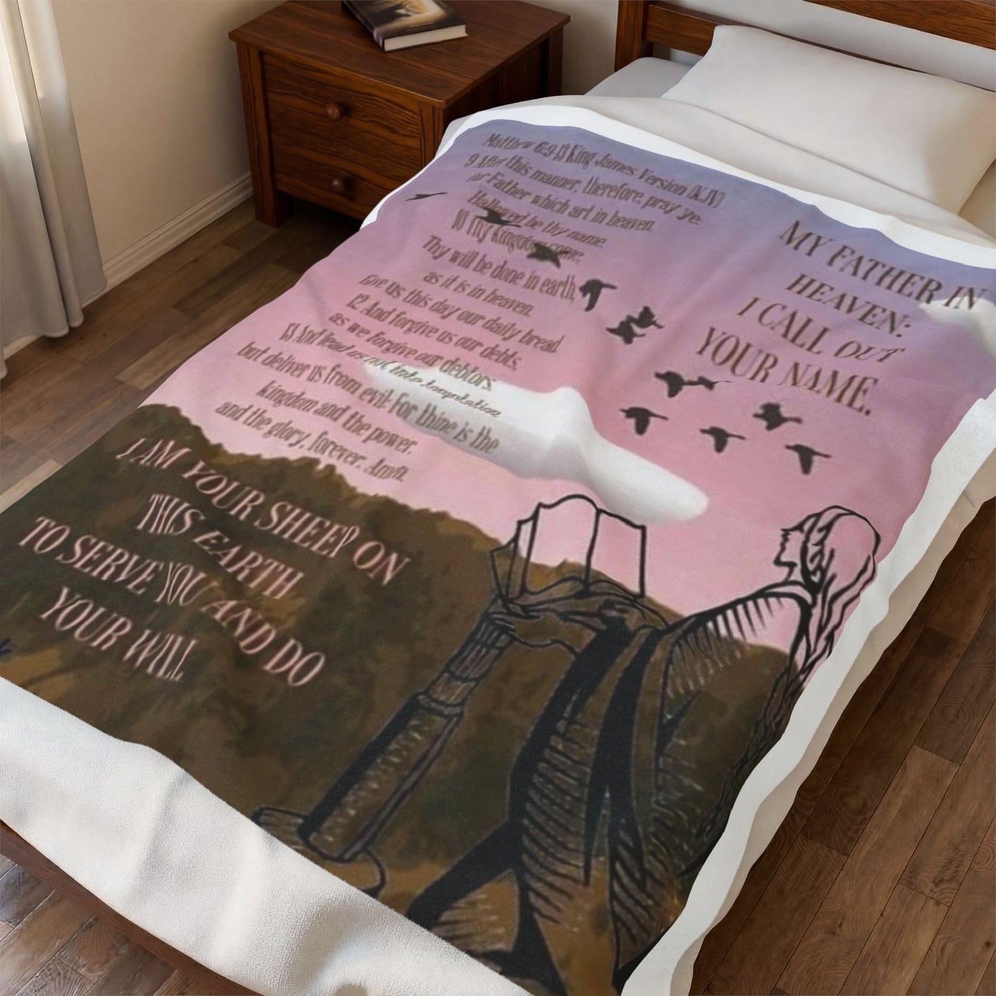 'My Father in Heaven, I Call Out Your Name' Inspirational Shepherd Prayer Velveteen Plush Blanket