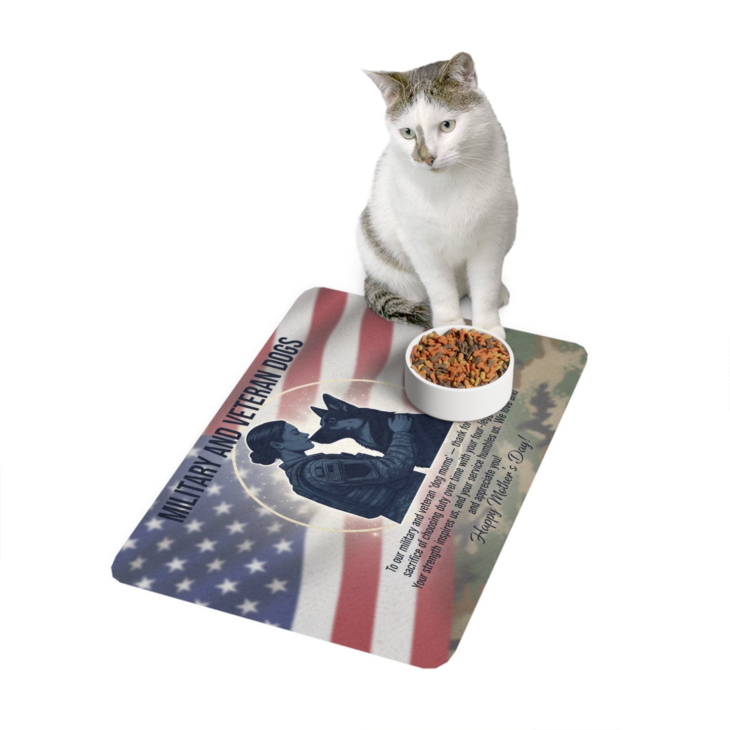 Ultimate Sacrifice Military and Veteran Dogs Pet Food Mat — Patriotic K9 Mom Feeding Mat (12x18)