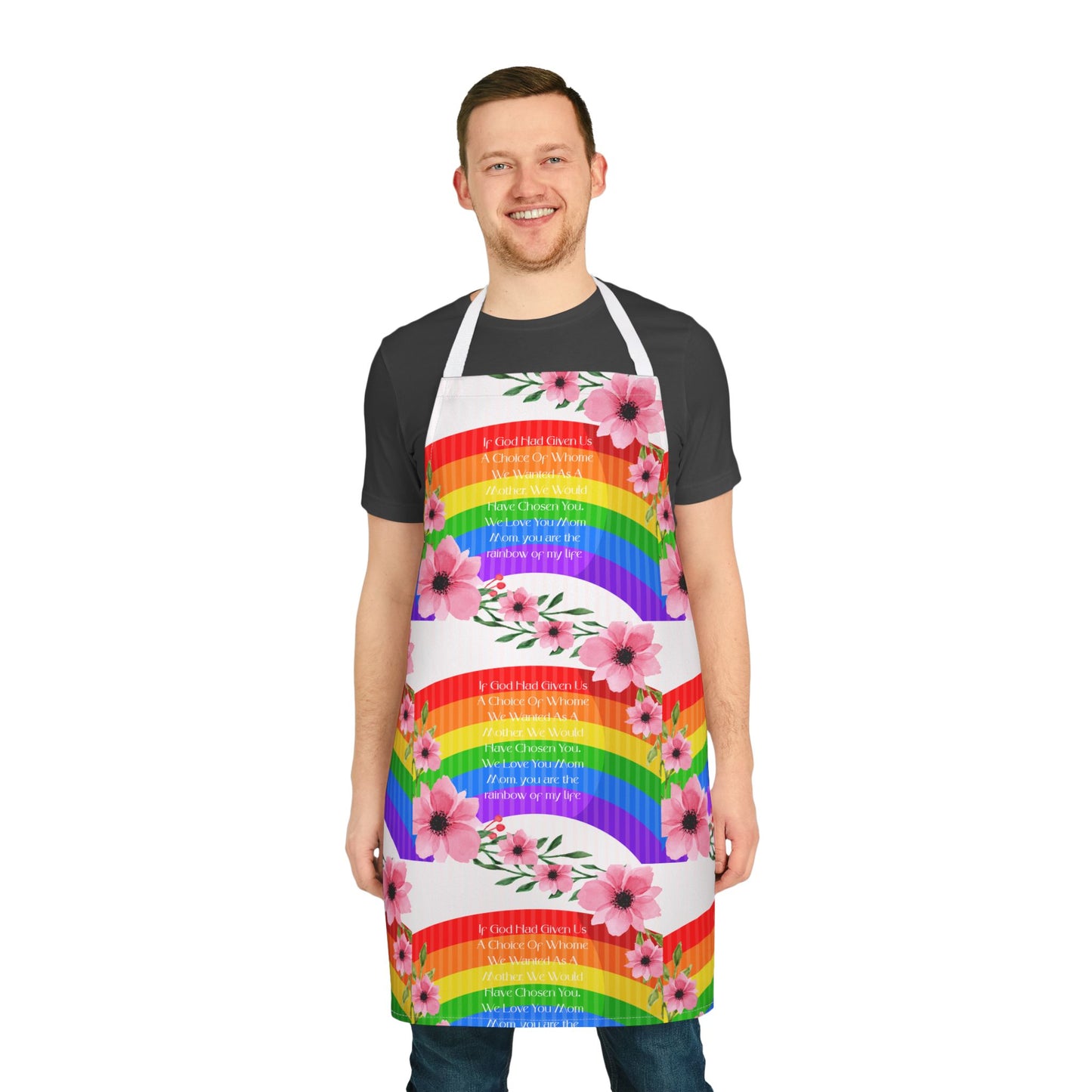 Mom, My Life Rainbow Colorful Floral Kitchen Apron