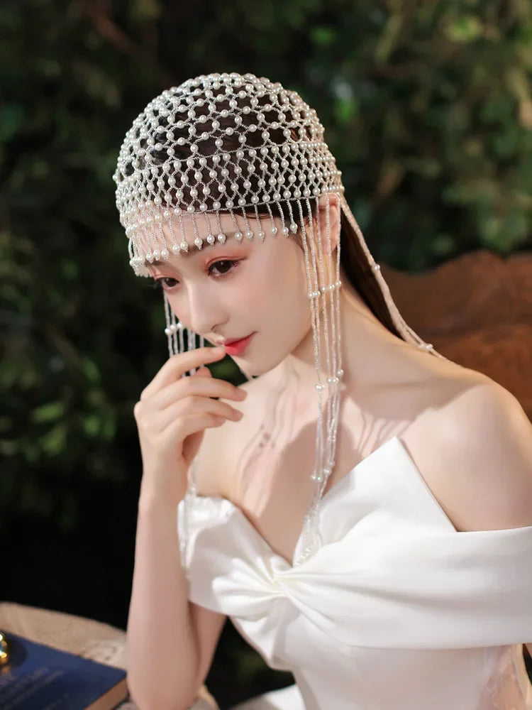 Pearl Tassel Headpiece Handmade