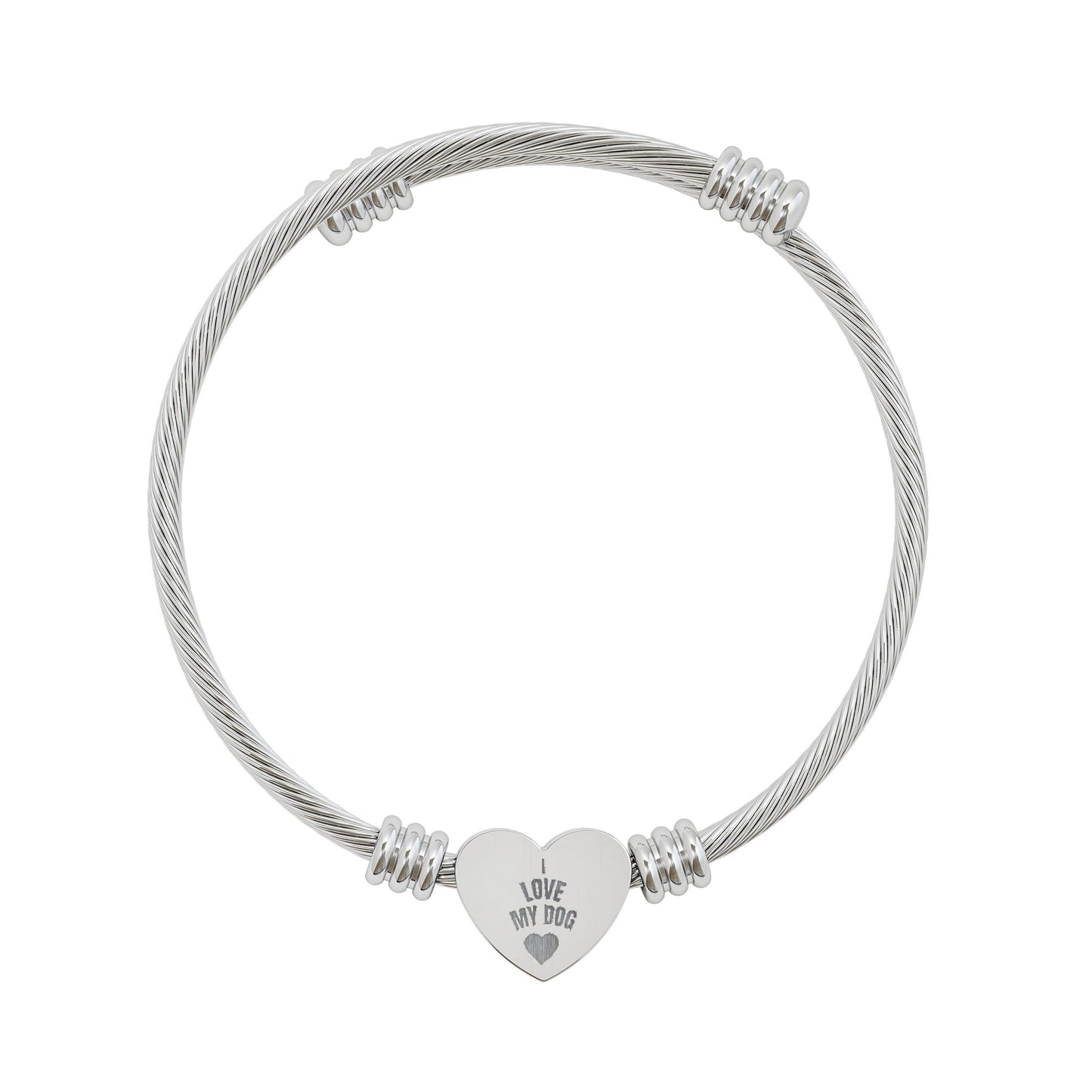 I Love My Dog Heart Cuff Bracelet — Personalized Silver Tone Love Charm