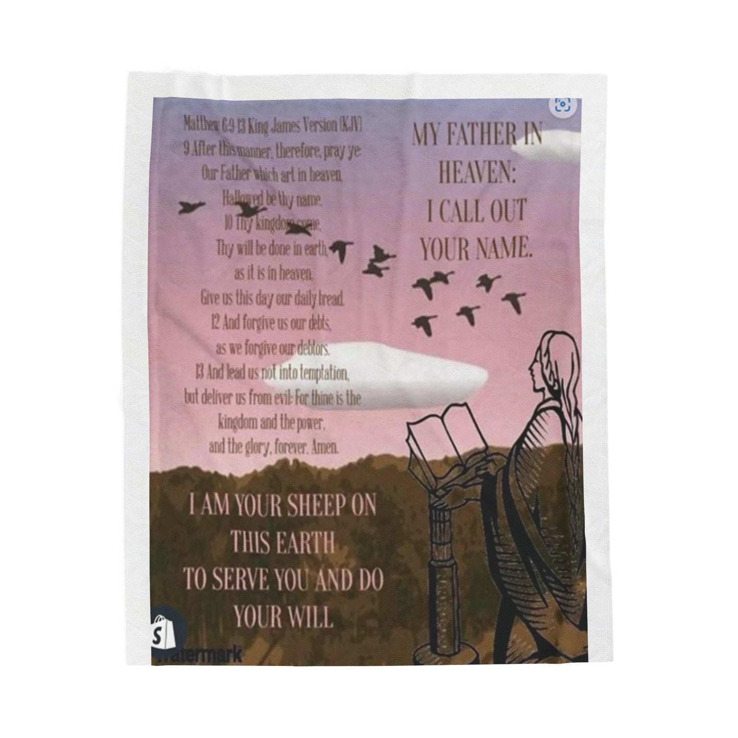 'My Father in Heaven, I Call Out Your Name' Inspirational Shepherd Prayer Velveteen Plush Blanket