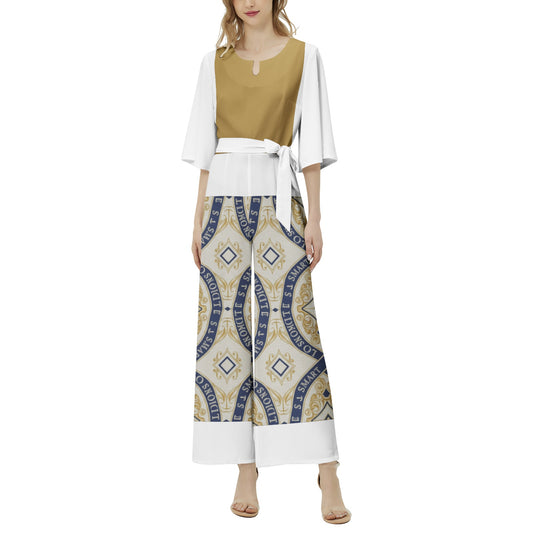 Dolman Sleeve Belted Wide Leg Jumpsuit