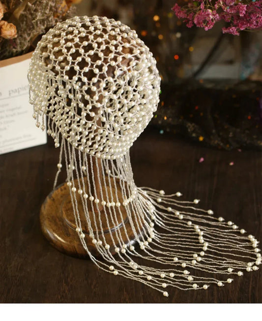 Pearl Tassel Headpiece Handmade