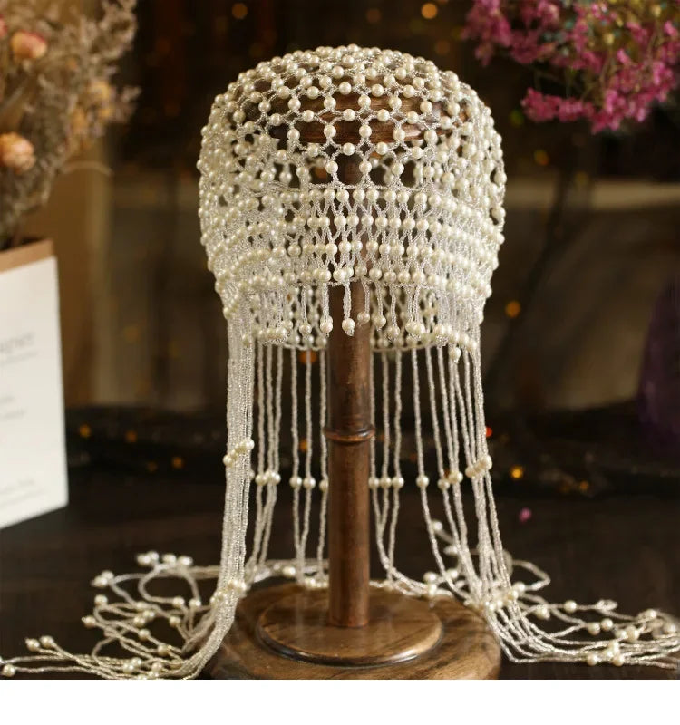 Pearl Tassel Headpiece Handmade