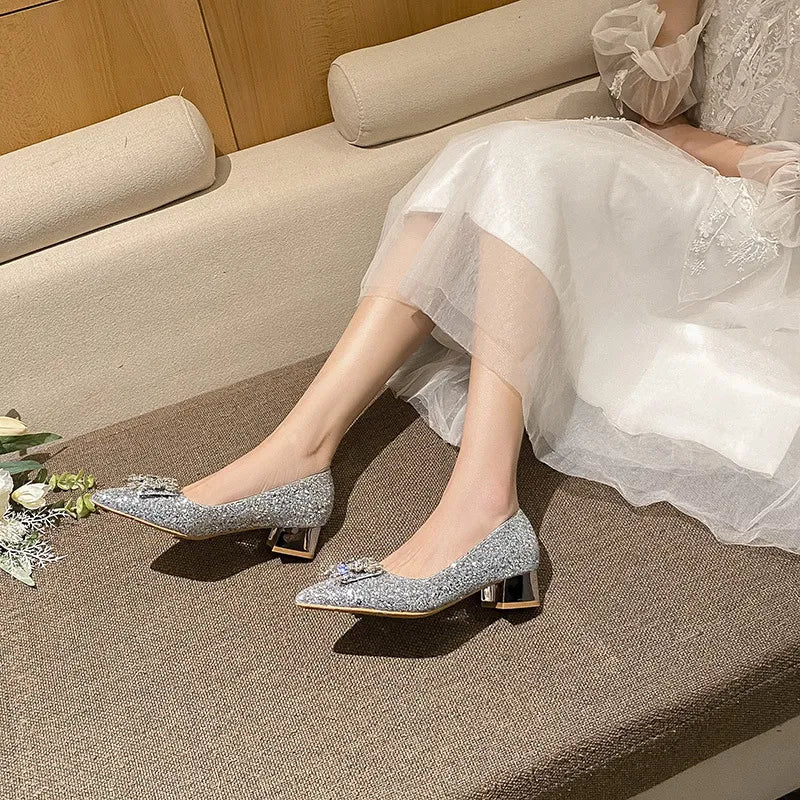Frenchie Mid-Heel Wedding Buckle Shoes