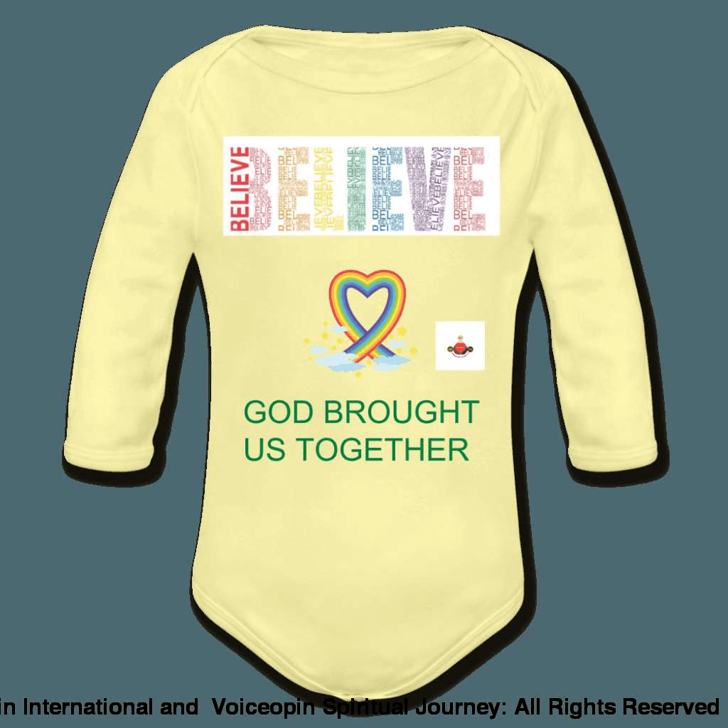 Believe God Brought Us Together Organic Long Sleeve Baby Bodysuit