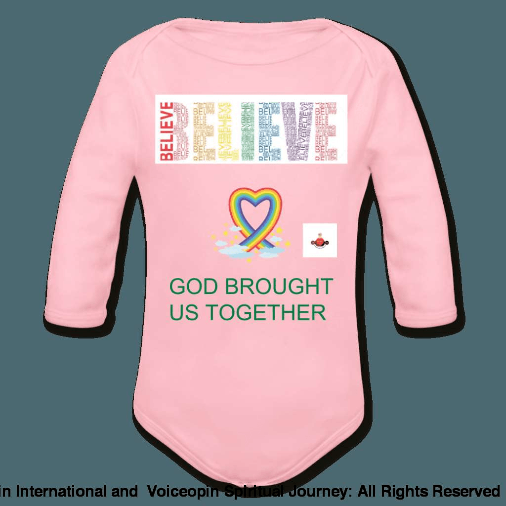 Believe God Brought Us Together Organic Long Sleeve Baby Bodysuit