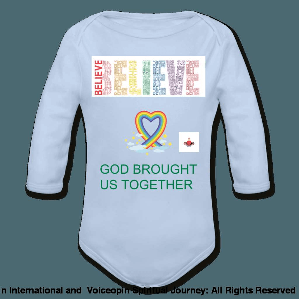 Believe God Brought Us Together Organic Long Sleeve Baby Bodysuit