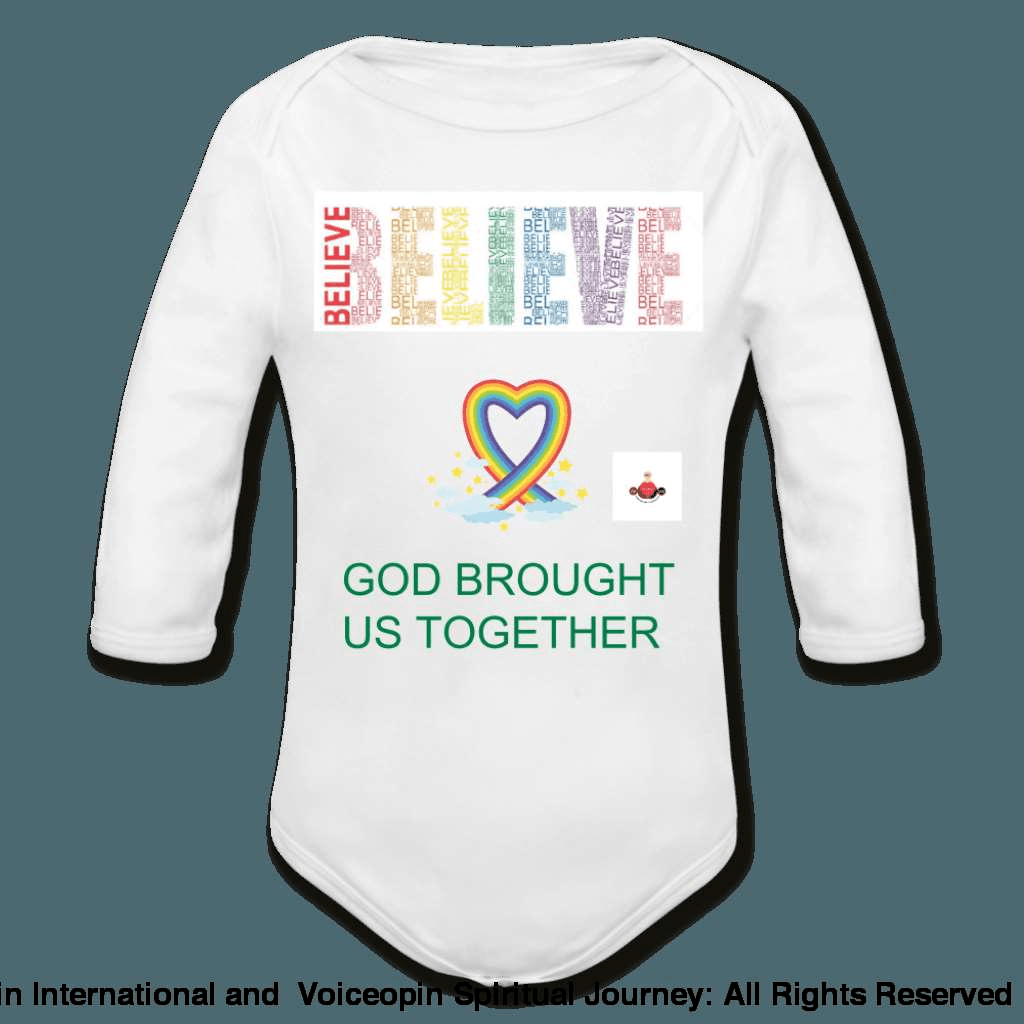 Believe God Brought Us Together Organic Long Sleeve Baby Bodysuit