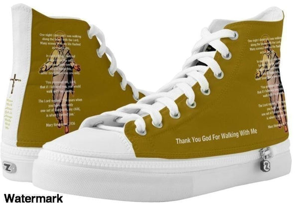 High Top Sneaker-Thank You God For Walking With Me Love Hot Sneaker Us Men 4 / Women 6 White And