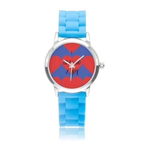 I Love Who Am Silica Gel Strap Water Resistant Quartz Youth Watch-Blue Blue / Background - Diameter