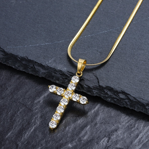 Iced Out Cross 18K Gold Filled with Chain Necklace - Voiceopin International: Child Abuse Information & Online Shopping Center