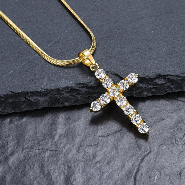 Iced Out Cross 18K Gold Filled with Chain Necklace - Voiceopin International: Child Abuse Information & Online Shopping Center