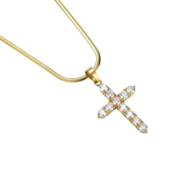 Iced Out Cross 18K Gold Filled with Chain Necklace - Voiceopin International: Child Abuse Information & Online Shopping Center