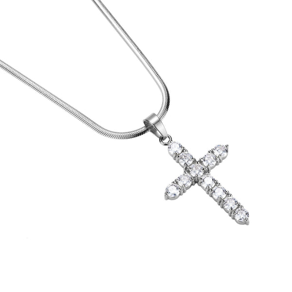 Iced Out Cross 18K White Gold Filled with Chain Necklace - Voiceopin International: Child Abuse Information & Online Shopping Center