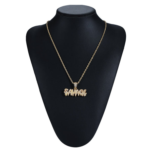 Iced Out SAVAGE Necklace in 18K Gold Filled with Diamond Cut Chain - Voiceopin International: Child Abuse Information & Online Shopping Center