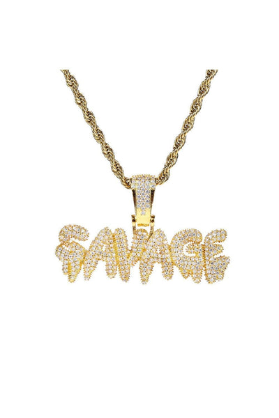 Iced Out SAVAGE Necklace in 18K Gold Filled with Diamond Cut Chain - Voiceopin International: Child Abuse Information & Online Shopping Center