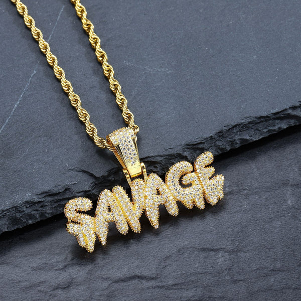 Iced Out SAVAGE Necklace in 18K Gold Filled with Diamond Cut Chain - Voiceopin International: Child Abuse Information & Online Shopping Center