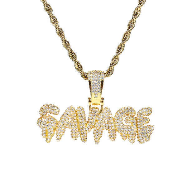 Iced Out SAVAGE Necklace in 18K Gold Filled with Diamond Cut Chain - Voiceopin International: Child Abuse Information & Online Shopping Center