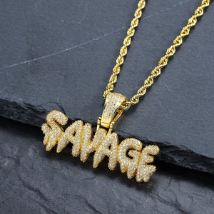 Iced Out SAVAGE Necklace in 18K Gold Filled with Diamond Cut Chain - Voiceopin International: Child Abuse Information & Online Shopping Center