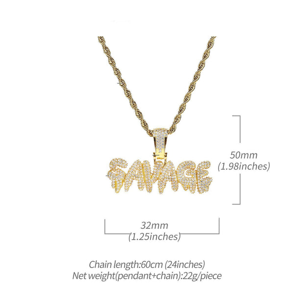 Iced Out SAVAGE Necklace in 18K Gold Filled with Diamond Cut Chain - Voiceopin International: Child Abuse Information & Online Shopping Center