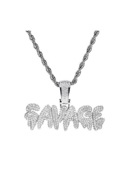 Iced Out SAVAGE Necklace in 18K White Gold Filled with Diamond Cut Chain - Voiceopin International: Child Abuse Information & Online Shopping Center