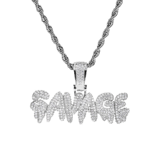 Iced Out SAVAGE Necklace in 18K White Gold Filled with Diamond Cut Chain - Voiceopin International: Child Abuse Information & Online Shopping Center