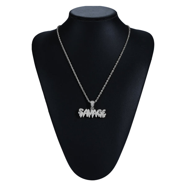 Iced Out SAVAGE Necklace in 18K White Gold Filled with Diamond Cut Chain - Voiceopin International: Child Abuse Information & Online Shopping Center