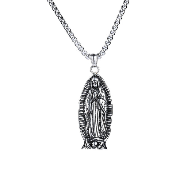 Pray For Me Mother Mary Pendant Designer Necklace -White Gold Filled