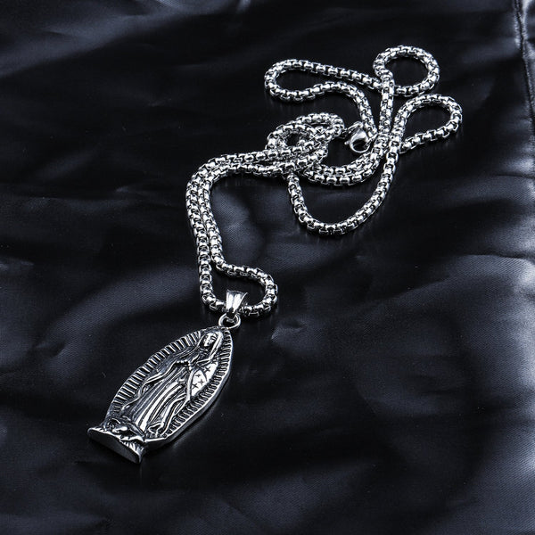 Pray For Me Mother Mary Pendant Designer Necklace -White Gold Filled