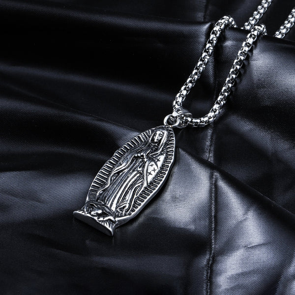 Pray For Me Mother Mary Pendant Designer Necklace -White Gold Filled