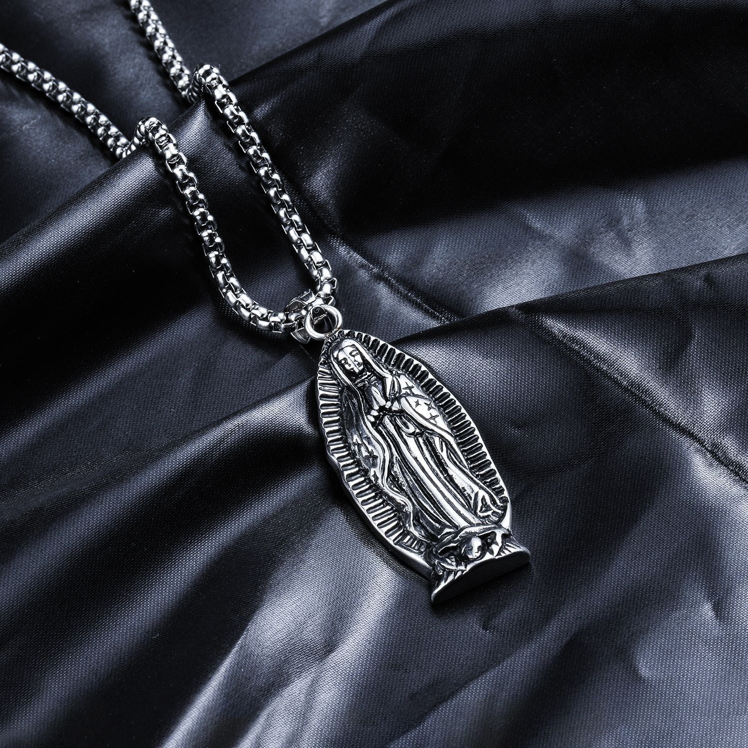 Pray For Me Mother Mary Pendant Designer Necklace -White Gold Filled