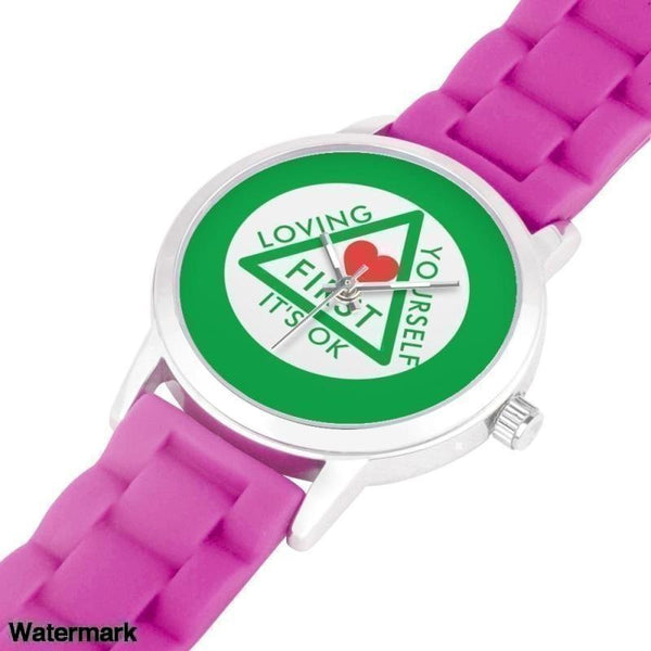 Loving Yourself It's OK Silica Gel Strap Water Resistant Quartz Youth Watch-Green Faced - Voiceopin International: Child Abuse Information & Online Shopping Center