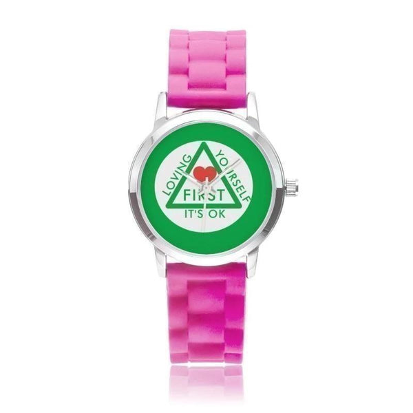 Loving Yourself It's OK Silica Gel Strap Water Resistant Quartz Youth Watch-Green Faced - Voiceopin International: Child Abuse Information & Online Shopping Center