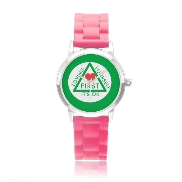 Loving Yourself It's OK Silica Gel Strap Water Resistant Quartz Youth Watch-Green Faced - Voiceopin International: Child Abuse Information & Online Shopping Center