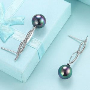 Micro Pav'e Simulated Dimaond Curved Inception Akoya Pearl Dangling Earrings Set in 18K White Gold - Voiceopin International: Child Abuse Information & Online Shopping Center