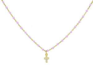 Miniature Pink Enamel CZ Cross Necklace - Voiceopin International: Child Abuse Information & Online Shopping Center